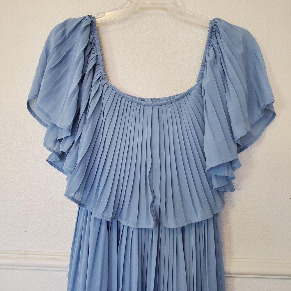 Soieblu Pleated Dress Off Shoulder Elastic Sky Blue Long Womens Sz Small - Picture 2 of 16